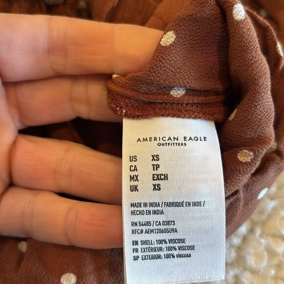 AMERICAN EAGLE brown polka dot ruffle elastic waist wrap skort women’s size XS - Picture 3 of 9